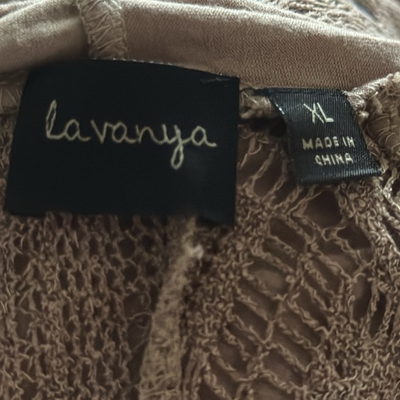 Lavanya open cascade front dusty rose crochet detailing cover up cardigan sz XL - Picture 5 of 5